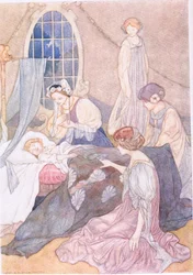 She went to her room, where slept her son George, guarded by waiting women